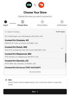Title: DoorDash store selection screen - Description: DoorDash store selection screen