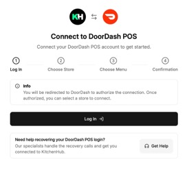 Title: DoorDash login screen on KitchenHub Connect - Description: DoorDash login screen on KitchenHub Connect
