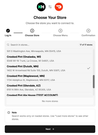 Title: DoorDash store selection screen - Description: DoorDash store selection screen