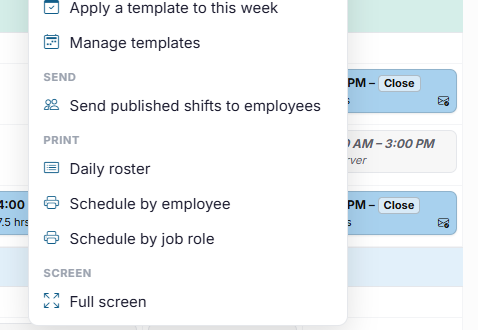 The Print section of the Options menu