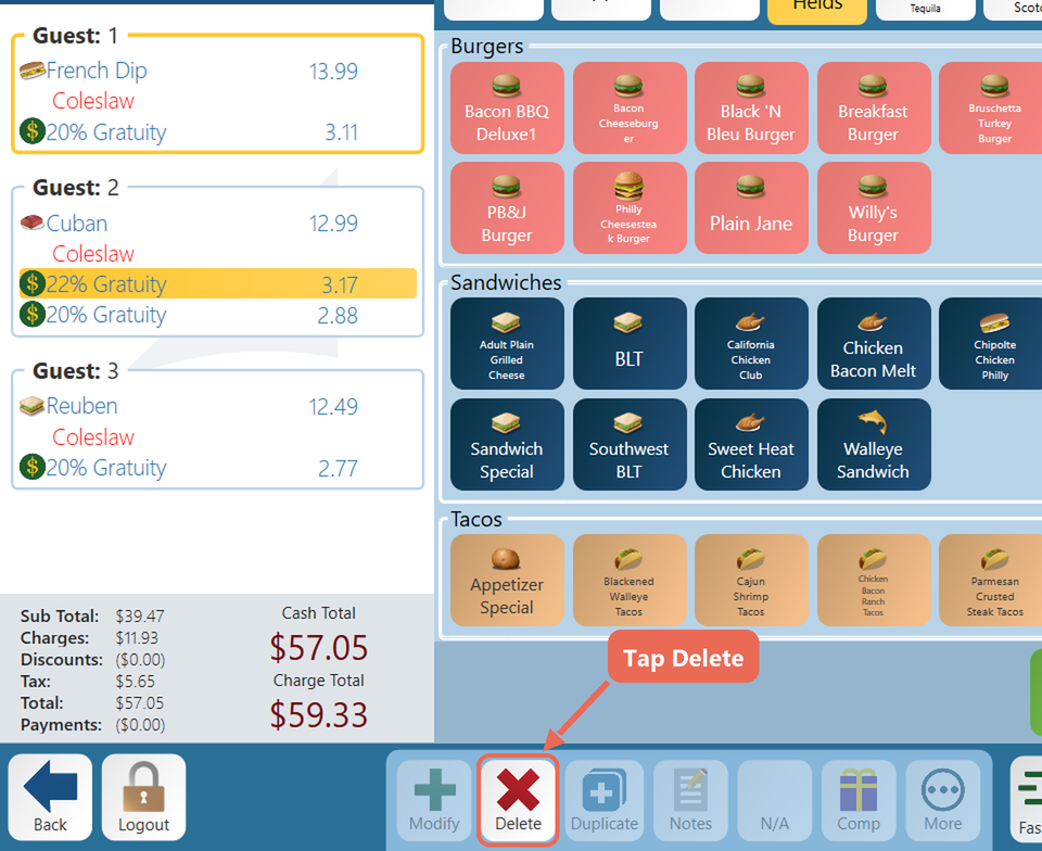 The Delete button on the bottom toolbar marked