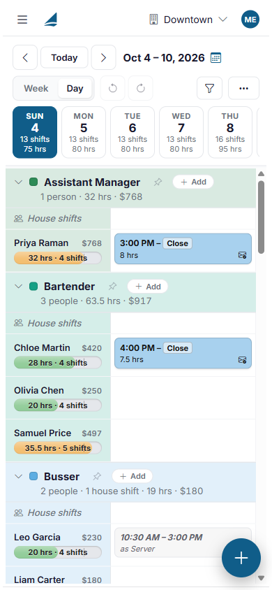 The schedule on a phone, in Day view