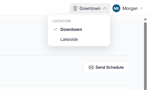 The location list at the top right