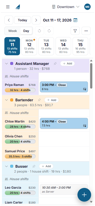 The schedule on a phone, in Day view