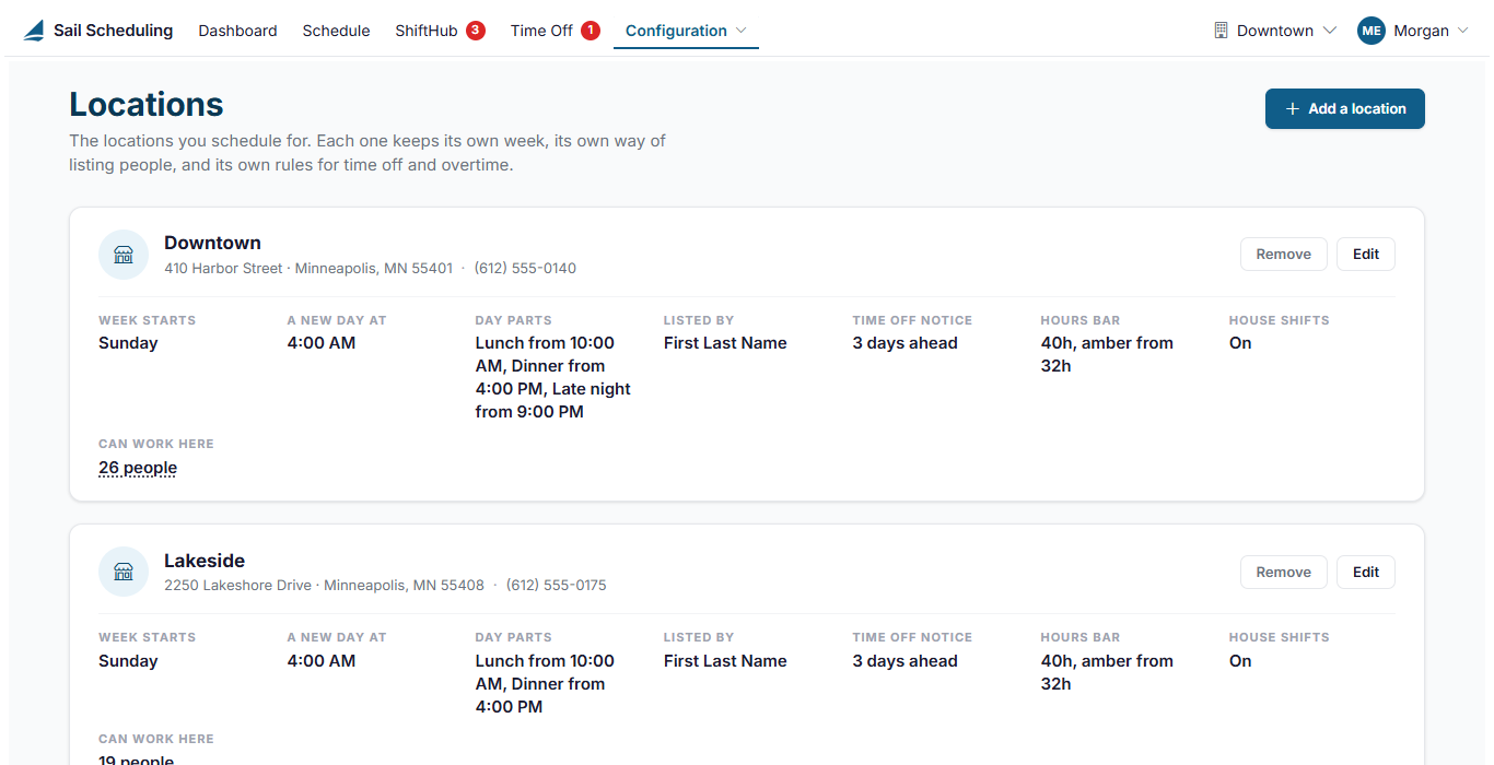 The Locations page