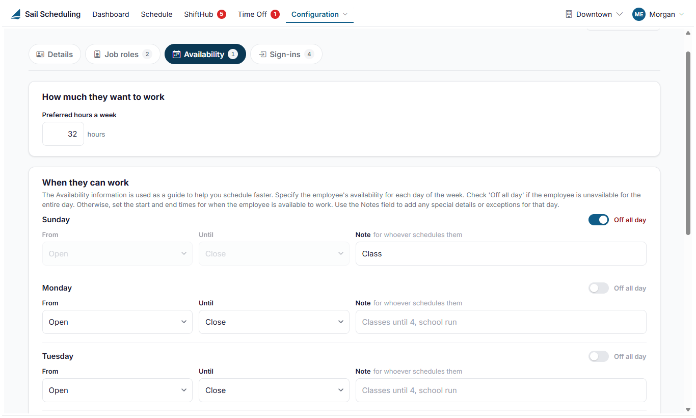The Availability tab