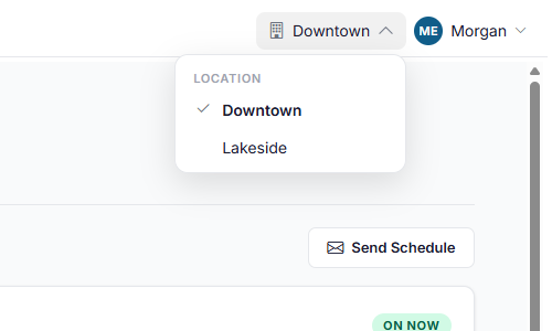The location list at the top right