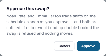 The Approve this swap confirmation