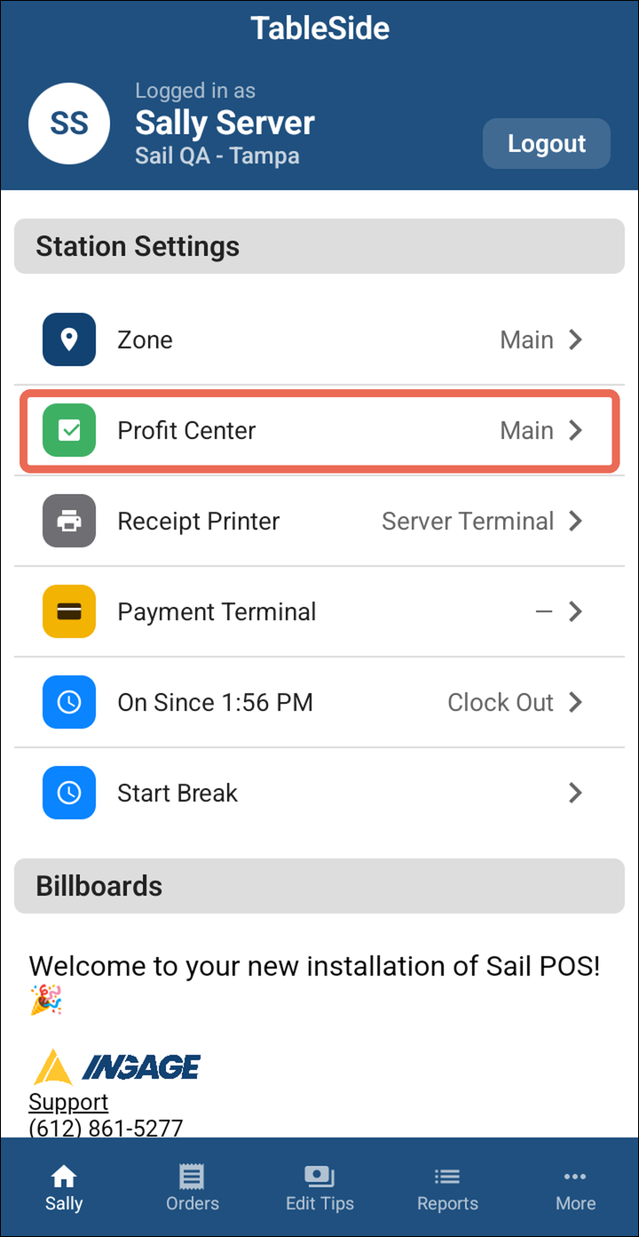 The Welcome screen with Profit Center marked under Station Settings