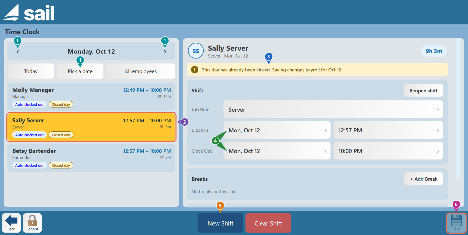 Edit the Time Clock for ANY DAY on the Terminal