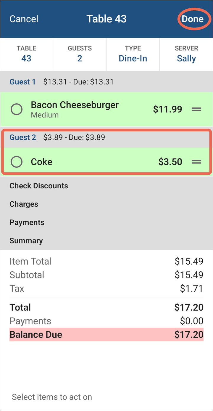 The Coke now under Guest 2, and Done marked at the top right