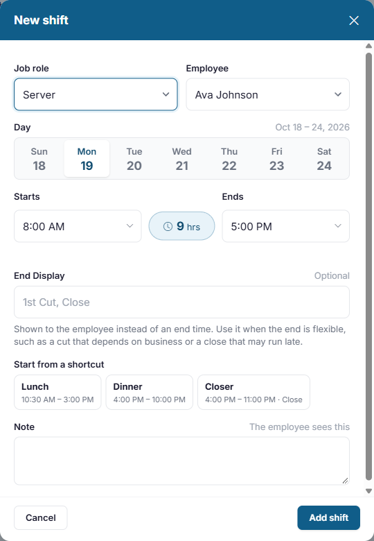 The New shift form