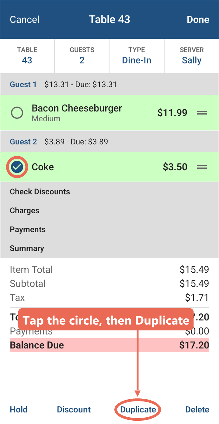 The order in Edit with the Coke's circle ticked, and Duplicate marked at the bottom