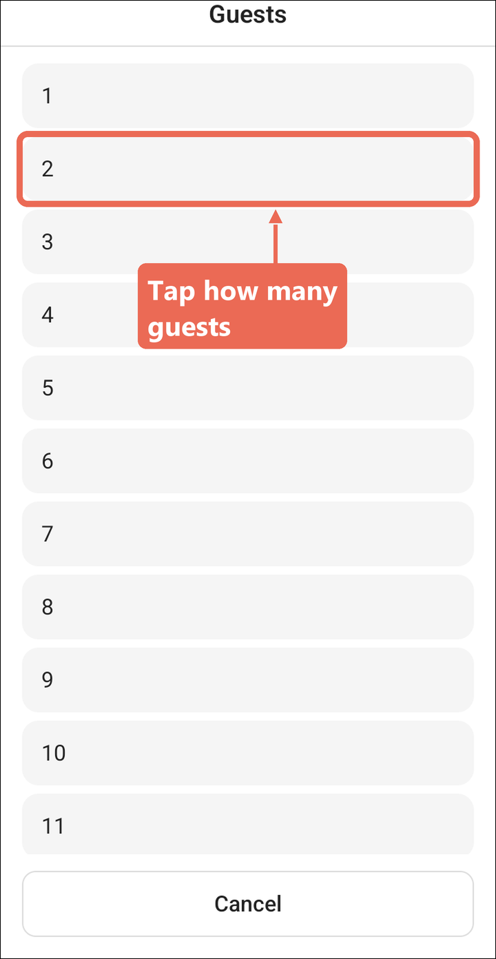 The Guests list with 2 marked