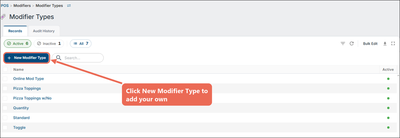 The Modifier Types list with the New Modifier Type button marked