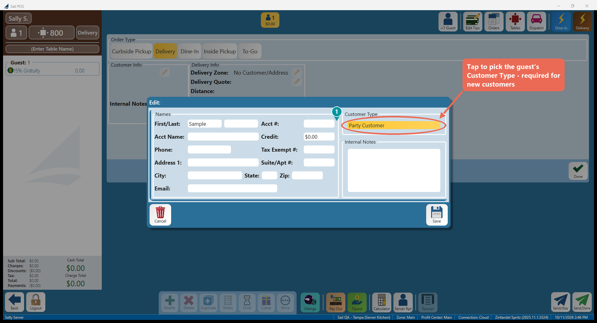 Customer Type on the terminal