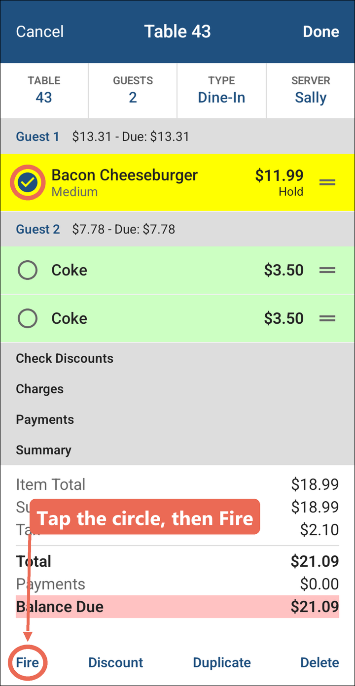 The held Bacon Cheeseburger's circle ticked, and Fire marked at the bottom