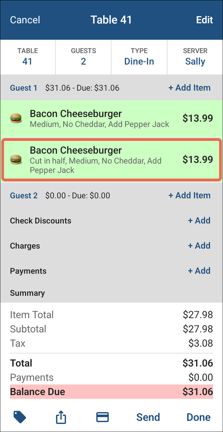 The second Bacon Cheeseburger with Cut in half, Medium, No Cheddar, Add Pepper Jack under it
