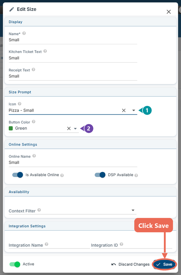 Size Groups: Colors and Icons on the Size Buttons