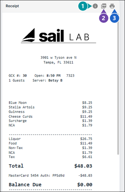 The receipt of order 7323 with numbers on the View order details, Download PDF and Print receipt buttons