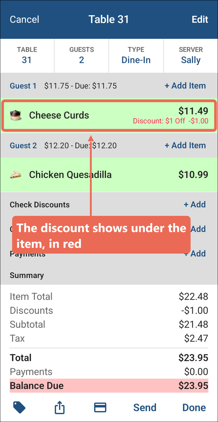 Cheese Curds on the order with Discount: $1 Off -$1.00 under its price marked
