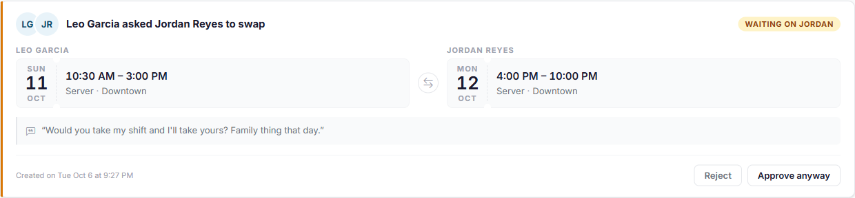 A swap Leo Garcia has asked Jordan Reyes for, waiting on Jordan