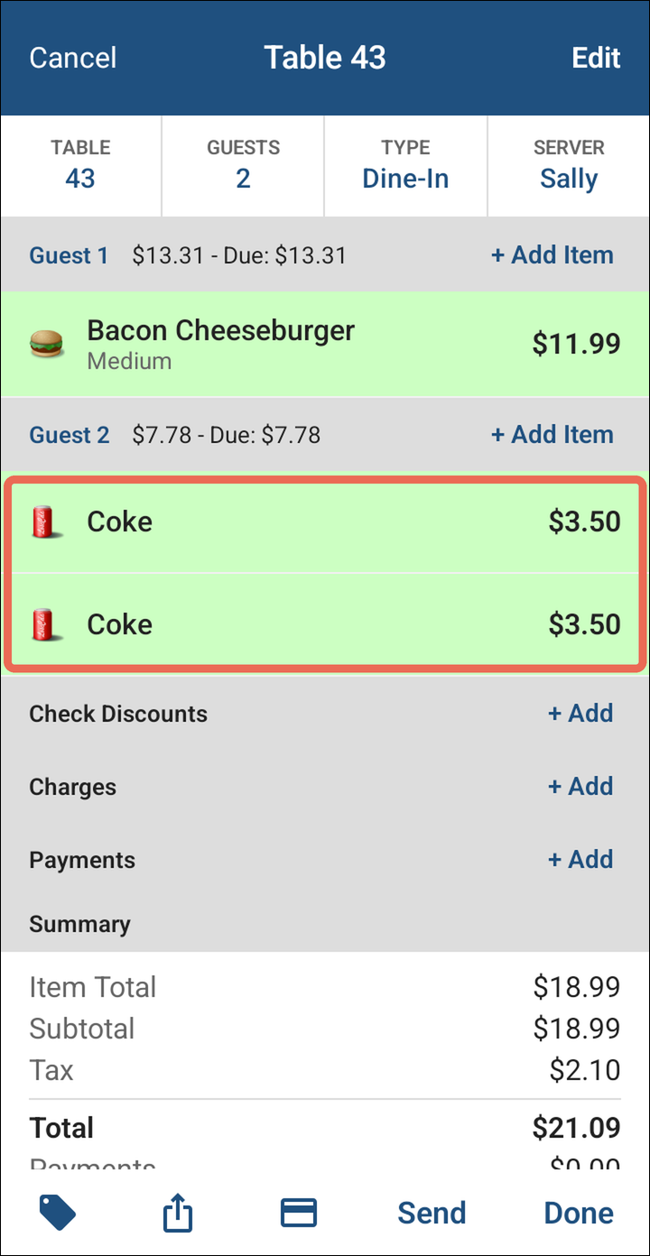 Two Cokes under Guest 2