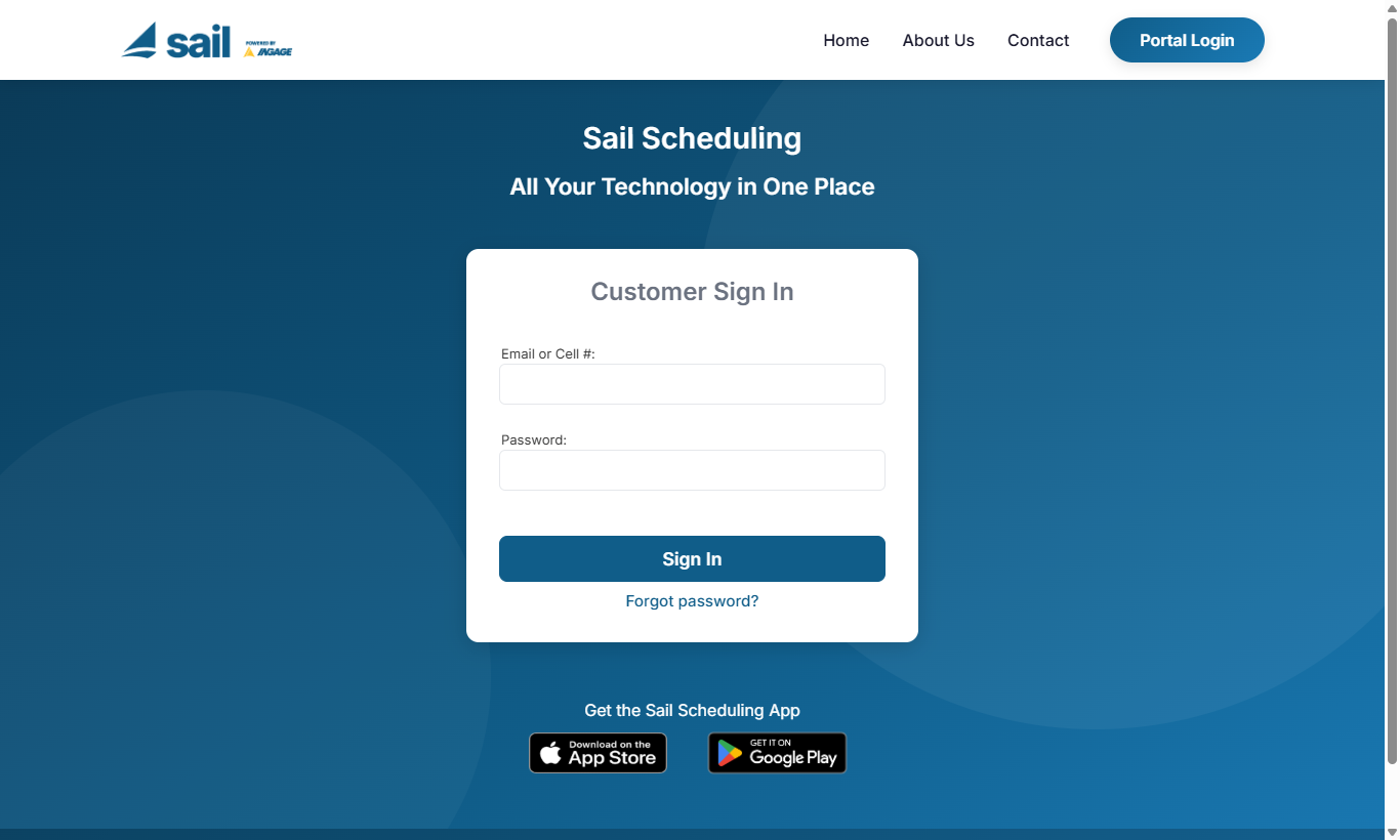 The Sail Scheduling sign-in page