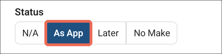 The Status row with As App picked