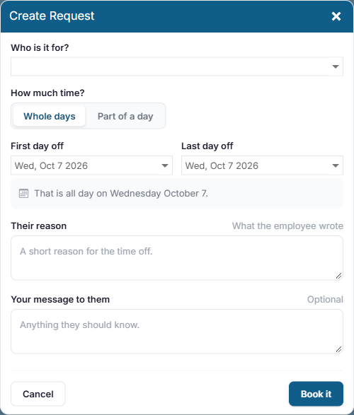 The Create Request window