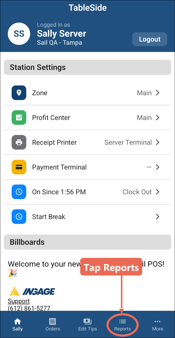 The handheld's home screen with Reports marked in the bottom bar