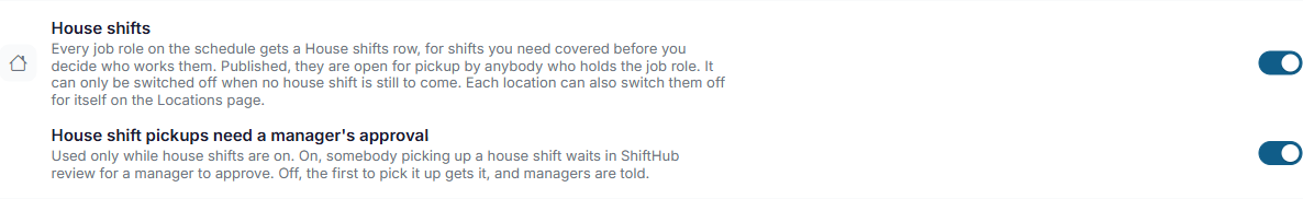 The House shift pickups need a manager's approval setting