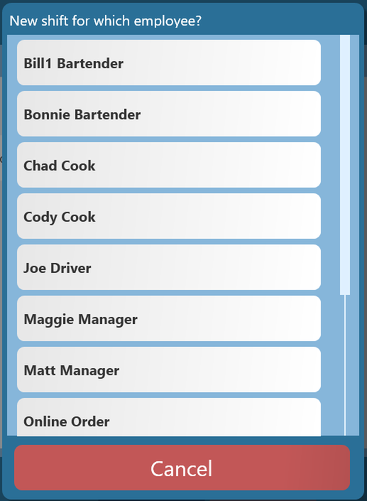The New shift for which employee? list