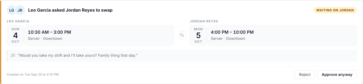 A swap Leo Garcia has asked Jordan Reyes for, waiting on Jordan