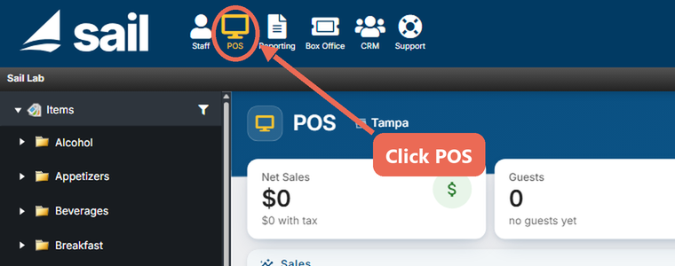 The top of Backoffice with POS circled