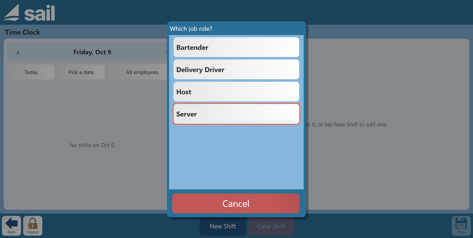 The Which job role? list with Server boxed