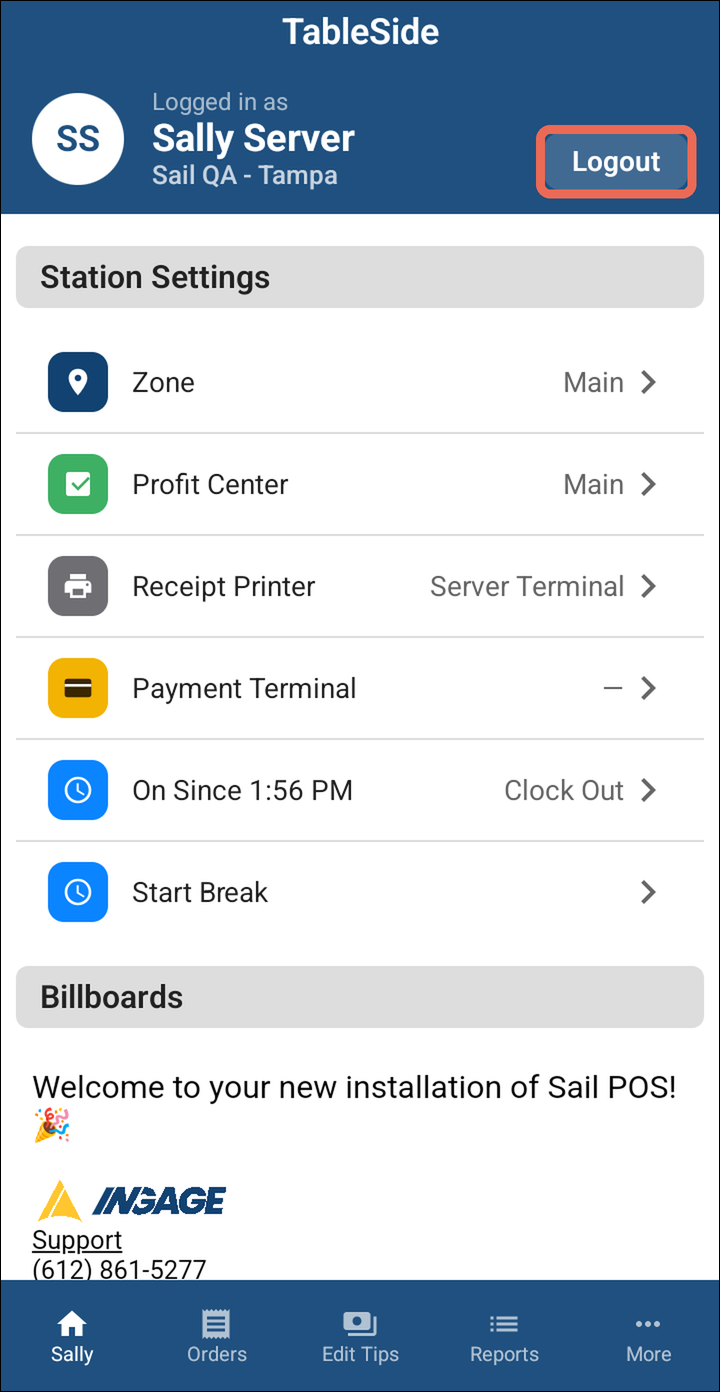 The Welcome screen with the Logout button marked